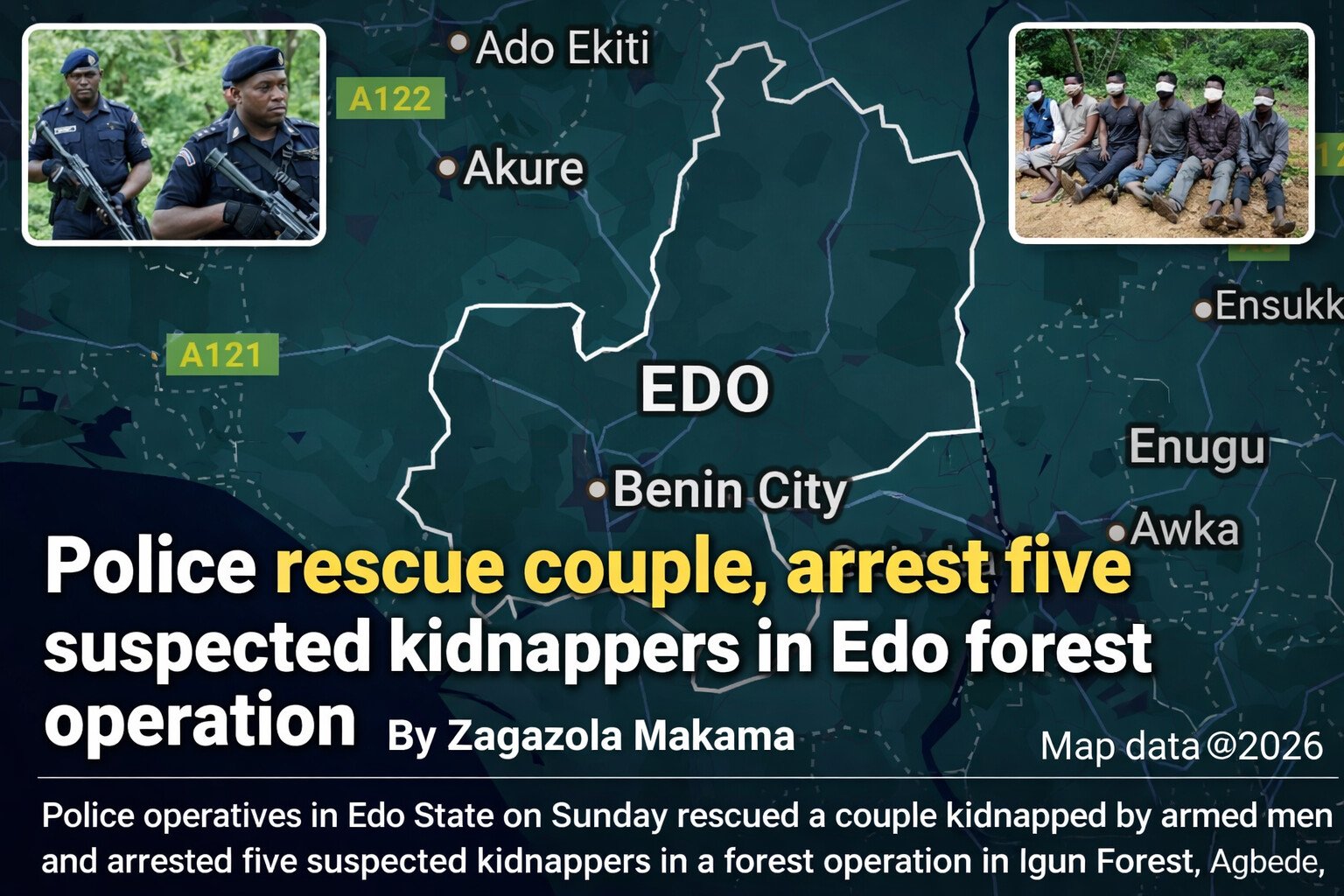 Police rescue couple, arrest five suspected kidnappers…