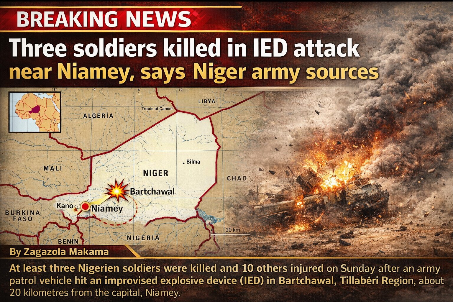 Three soldiers killed in IED attack near Niamey, says&hellip;