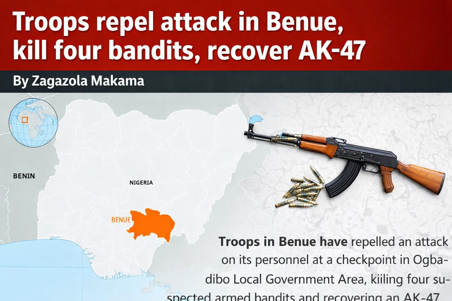 Troops repel attack in Benue, kill four bandits, recover&hellip;
