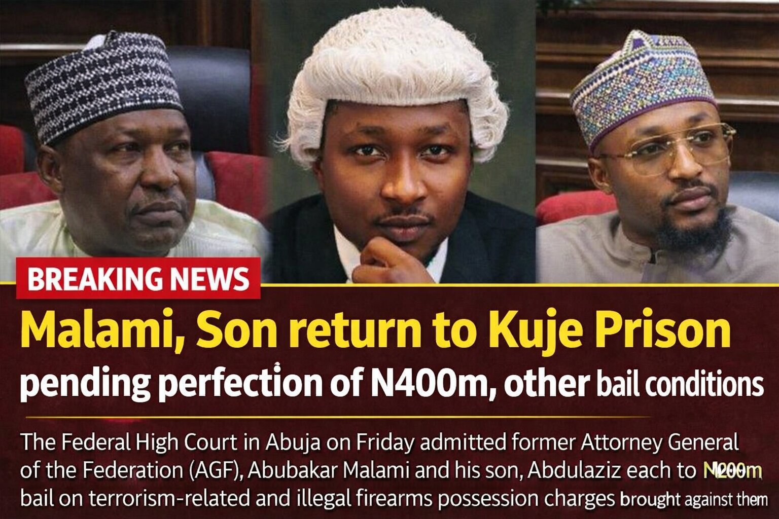 Malami, Son return to Kuje Prison pending perfection&hellip;